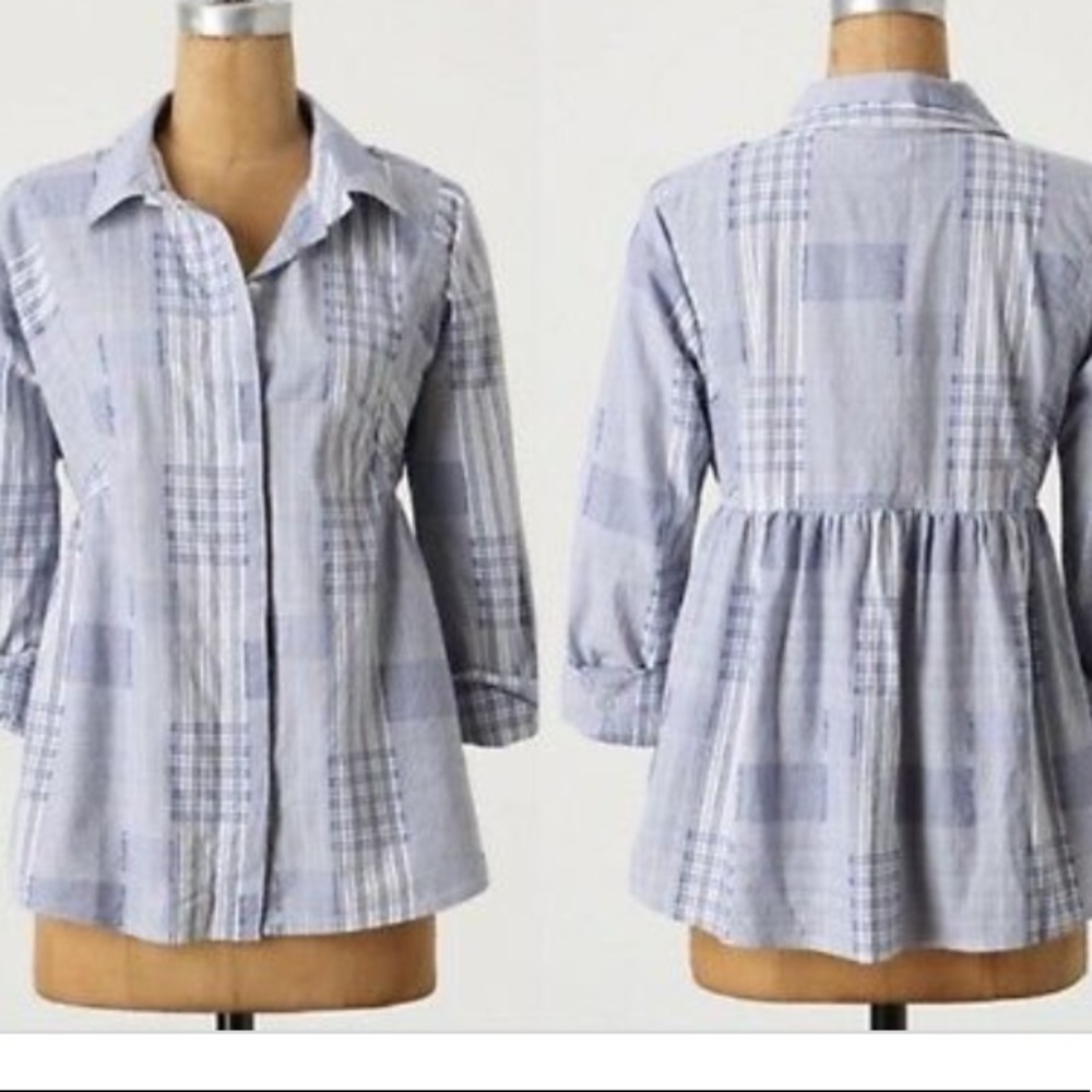Anthropologie Odille Patchwork Peplum Button Up